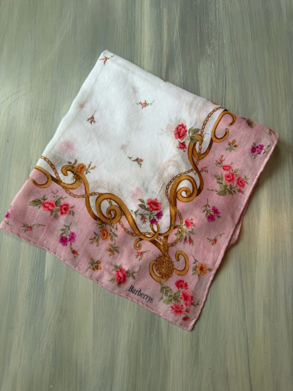 Burberry Pink Floral Cotton Scarf Bandana Hair Bow Bag Accessory Necketchief - Picture 4 of 10